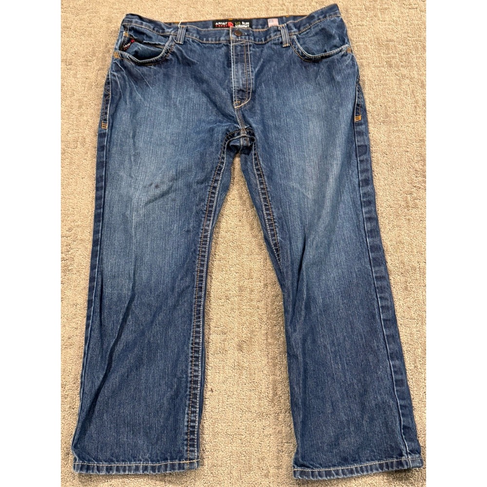 Ariat FR Jeans Men 42x30 Blue M5 Straight Leg Workwear Utility Oil Rig (C)